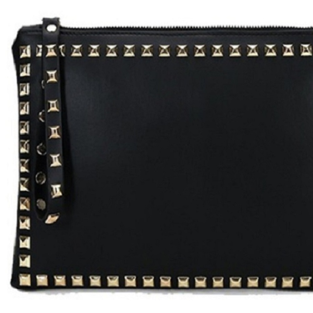 Boutique Black Fx Leather Studded Clutch Purse - Picture 3 of 5